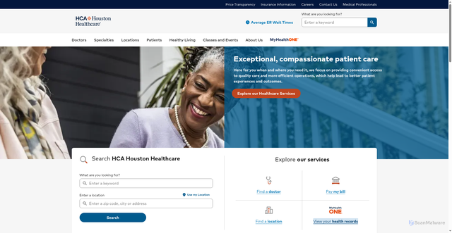 Security scan screenshot of https://www.hcahoustonhealthcare.com