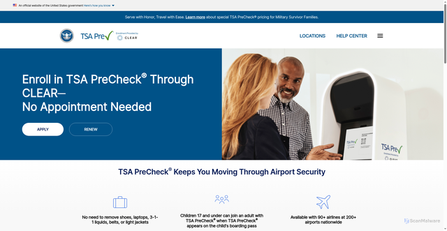 Security scan screenshot of https://tsaprecheckbyclear.tsa.dhs.gov/