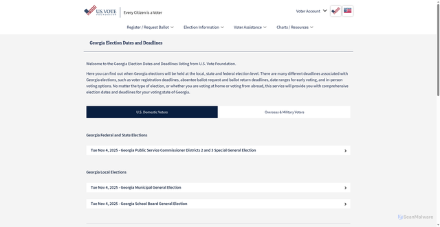 Security scan screenshot of https://www.usvotefoundation.org/georgia-election-dates-and-deadlines