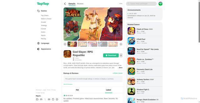 Security scan screenshot of https://www.taptap.io/app/33852263?type=latest