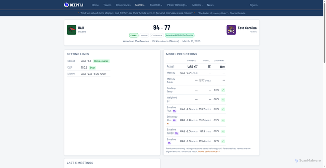 Security scan screenshot of https://www.fijimf.com/games/5612