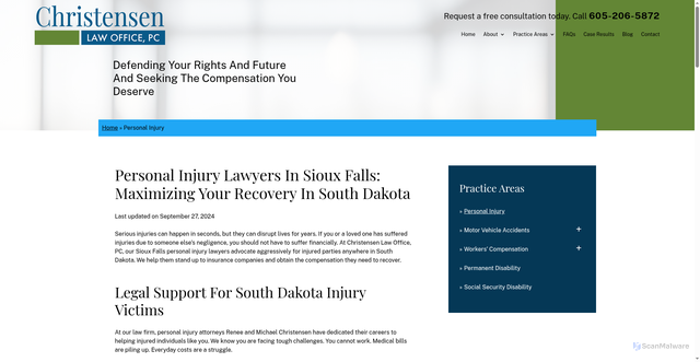 Security scan screenshot of https://www.siouxfallslaw.com/personal-injury/