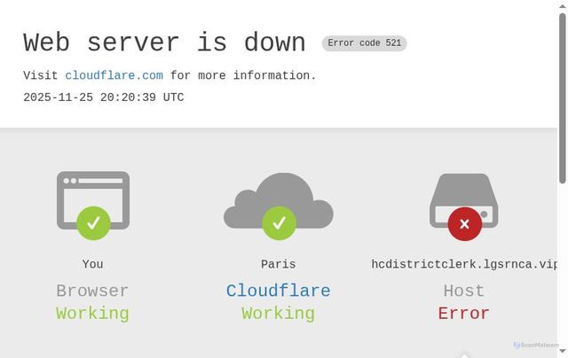 Security scan screenshot of https://hcdistrictclerk.lgsrnca.vip/