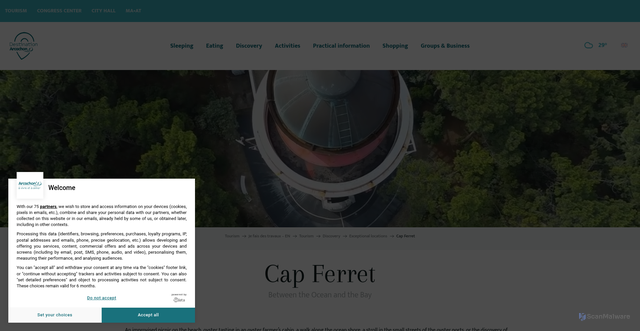 Security scan screenshot of https://www.arcachon.com/en/je-fais-des-travaux-en/tourism/discovery/exceptional-locations/cap-ferret/