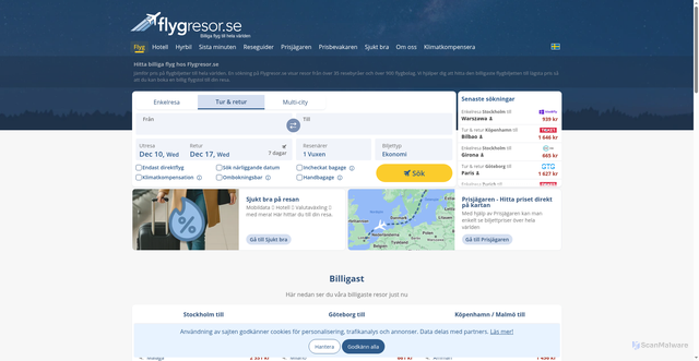 Security scan screenshot of https://www.flygresor.se/