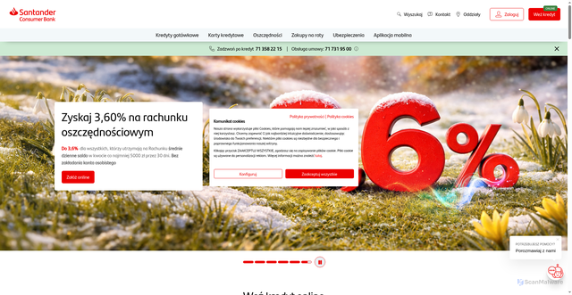 Security scan screenshot of https://www.santanderconsumer.pl/