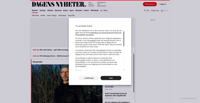 Security scan screenshot of https://www.dn.se