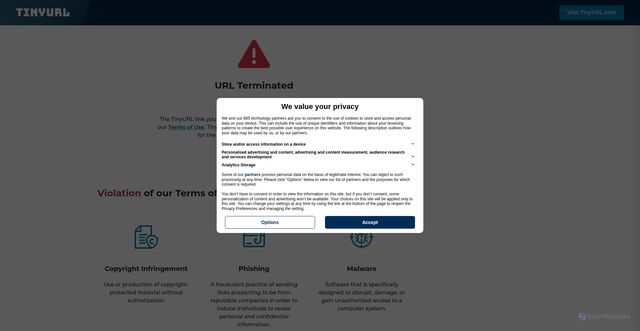 Security scan screenshot of https://tinyurl.com/dfghjkdfghjk
