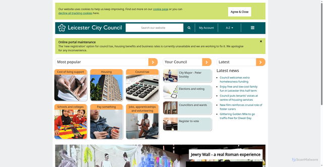 Security scan screenshot of http://www.leicester.gov.uk/