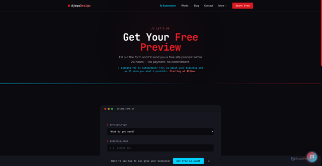 Security scan screenshot of https://ajayadesign.com/contact/?ref=3d-website