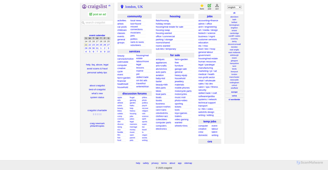 Security scan screenshot of https://london.craigslist.org