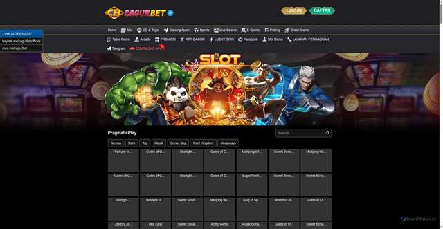 Security scan screenshot of https://cagurbetkyu.xyz/desktop/game/slot/pragmaticplay