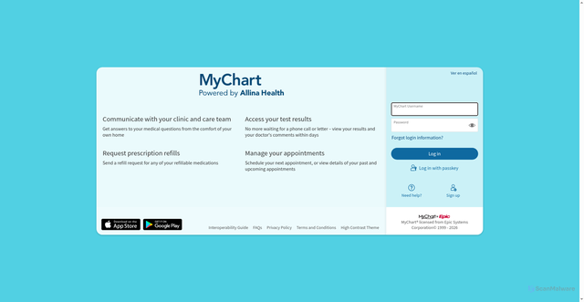 Security scan screenshot of https://mychartweb.com