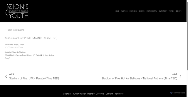 Security scan screenshot of https://www.zionsyouth.org/calendar/stadium-of-fire-performance-time-tbd