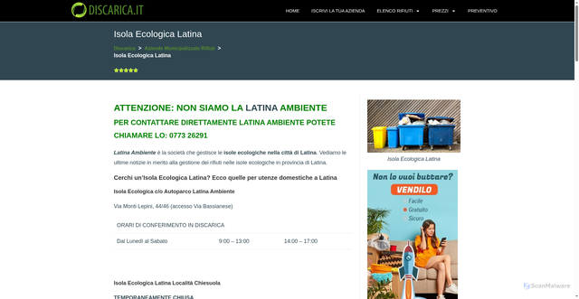 Security scan screenshot of https://discarica.it/isola-ecologica-latina/