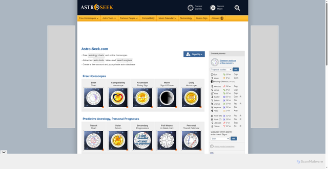 Security scan screenshot of https://www.astro-seek.com