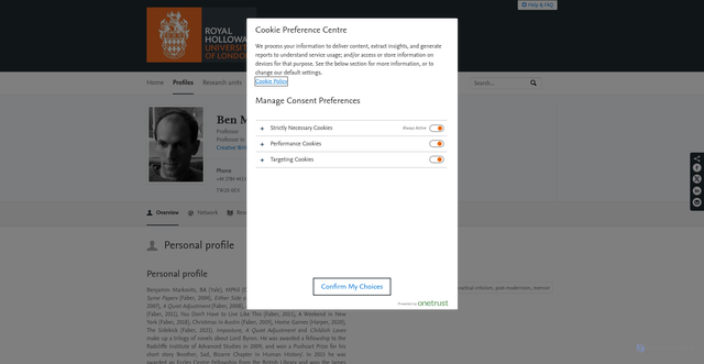 Security scan screenshot of https://pure.royalholloway.ac.uk/en/persons/ben-markovits/