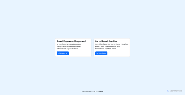 Security scan screenshot of http://survei.dukcapil.tapinkab.go.id/