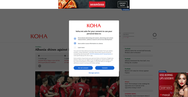 Security scan screenshot of https://www.koha.net/en/futboll/live-shqiperi-andorr