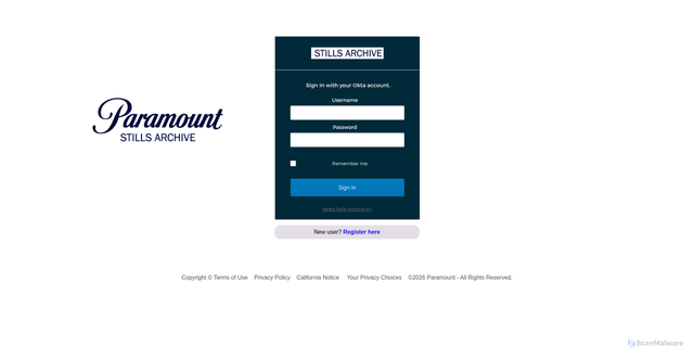 Security scan screenshot of https://stillsarchive.paramount.com