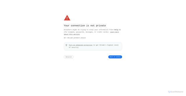 Security scan screenshot of https://rumig.ru