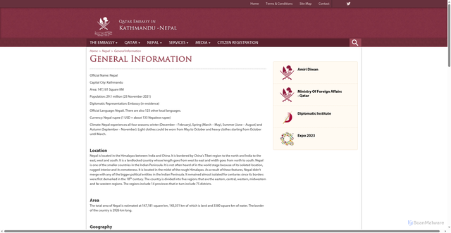Security scan screenshot of https://kathmandu.embassy.qa/en/nepal/info