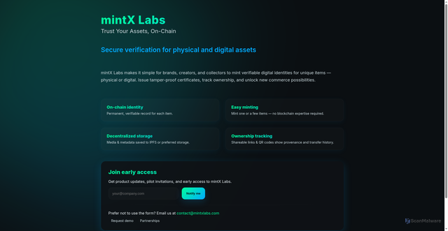 Security scan screenshot of http://mintxlabs.com/