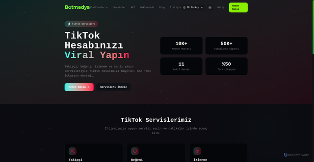 Security scan screenshot of https://botmedya.com/tiktok