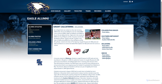 Security scan screenshot of https://www.eaglesfootball.com/alumni/grant-calcaterra/