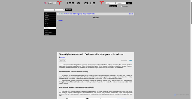 Security scan screenshot of https://en.tesla-club.eu/article/tesla-cybertruck-crash-collision-with-pickup-ends-in-rollover-195