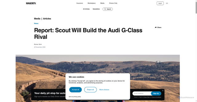 Security scan screenshot of https://www.hagerty.com/media/news/audi-g-class-rival-ev-scout-report/