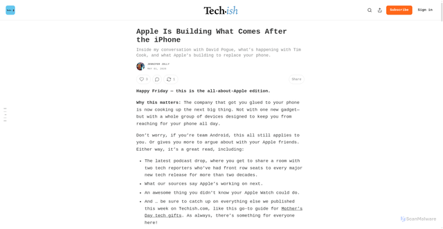Security scan screenshot of https://jjtechish.substack.com/p/apple-is-building-what-comes-after