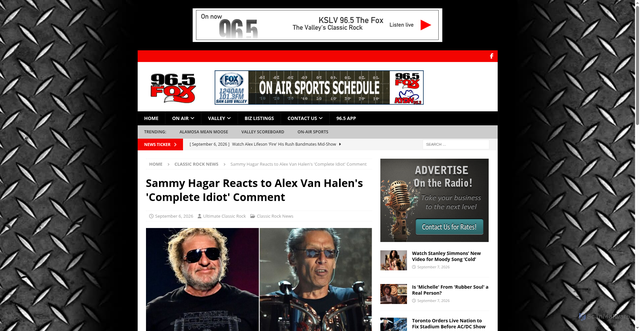 Security scan screenshot of https://965thefoxfm.com/blog/2026/09/06/sammy-hagar-reacts-to-alex-van-halens-complete-idiot-comment/