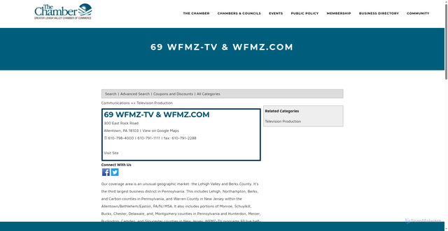 Security scan screenshot of https://web.lehighvalleychamber.org/Television-Production/69-WFMZTV-wfmzcom-527