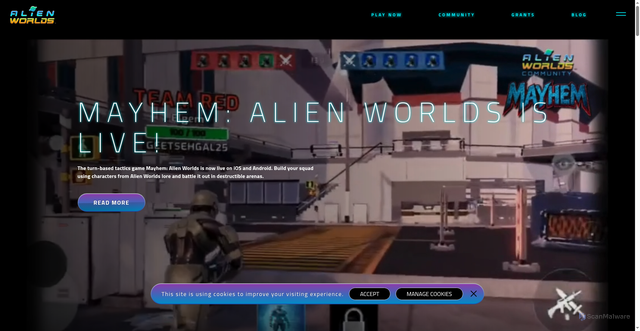 Security scan screenshot of https://alienworlds.io/
