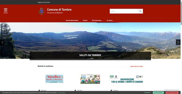 Security scan screenshot of https://www.comune.tambre.bl.it/home