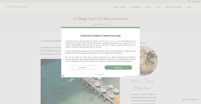 Security scan screenshot of https://www.petitesuitcase.com/things-you-cant-miss-in-sorrento/