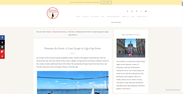 Security scan screenshot of https://bordeauxtravelguide.com/domaine-du-ferret-lege-cap-ferret/