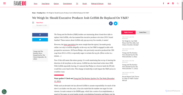 Security scan screenshot of https://www.fame10.com/trending-news/we-weigh-in-should-executive-producer-josh-griffith-be-replaced-on-yr/