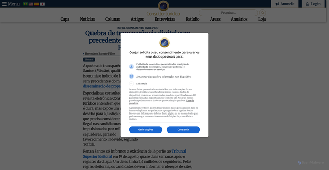 Security scan screenshot of https://conjur.com.br/2026-set-01/quebra-de-transparencia-digital-sem-precedentes-motiva-suspensao-de-renan/