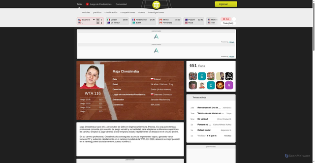 Security scan screenshot of https://es.tennistemple.com/player/maja-chwalinska/7107/