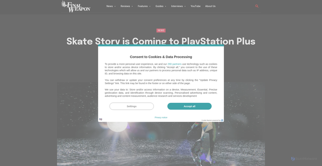 Security scan screenshot of https://finalweapon.net/2025/11/24/skate-story-playstation-plus-game-catalog/