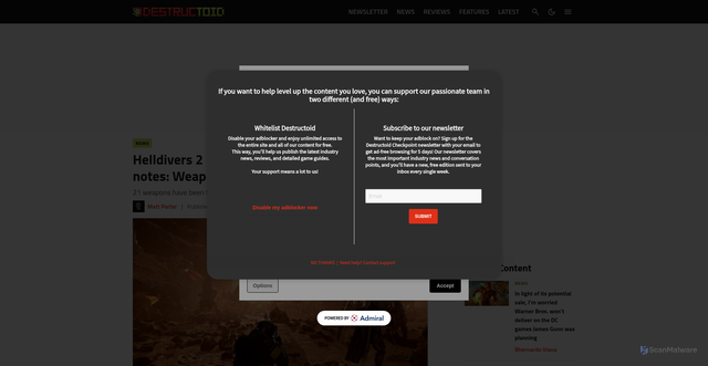 Security scan screenshot of https://www.destructoid.com/helldivers-2-update-01-000-300-april-29-patch-notes-weapon-balance-changes/