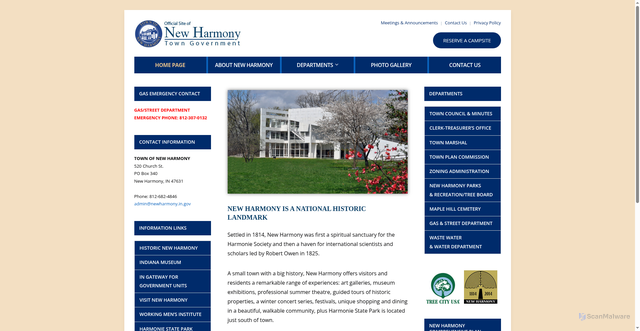 Security scan screenshot of https://newharmony-in.gov/
