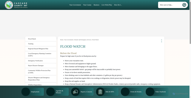 Security scan screenshot of https://www.cascadecountymt.gov/204/Flood-Watch