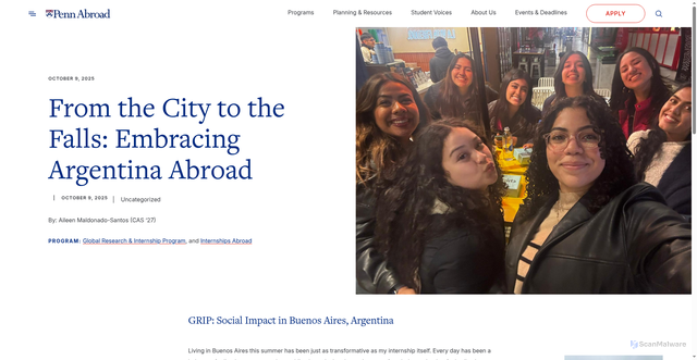 Security scan screenshot of https://global.upenn.edu/pennabroad/from-the-city-to-the-falls-embracing-argentina-abroad/