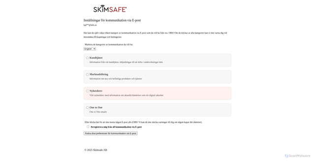 Security scan screenshot of https://email.skimsafe.se/hs/preferences-center/en/page?data=W2nXS-N30h-RLW2D0TRK1_jS6NW47Mj642r7K84W1BmzLN3K3mKkW38jNyd2TGzBGW1Nn-0F3GV8X1W3_vxkg45XflxW3grGjg1Z8KWgW3zk2NQ4hFyhZW49SzcF2-wnwRW2YwC_B219wKWW3R1rL92zvk31W2nZ57B1BsWmtW2-pBX92nD_HkW2-DH-R3_RWJPW34hFym2sJNYDW3H5F9T2WLWymW2sShmz1Lw3rpW2RQDVg3V_2cnW4rjHxl1LHy3ZW4kqG4f2B16yYW2p1cCW34h9bcW36Byd-45MXTgW1LnMZH2HB_fBW2KMV_c4mGMTDW2RCNYH1YYKFYW4hfjRM3K5s-nW4fFJFW4hszgbW1ZbnTS41ZlrkW3QC6PV1StyhVW3d9RFC3NMJvcW3yXvMF2CLwhRW212Z6_2qXGmbW2qWTqX3QWn6dW2TP9bJ2v_R95W3jwKlq3485_sW38ctZR3SJTNJW32wWTY4rqwqvW2C-k0p3K4dYKW2MqRC93P0pbFW3dx6Y82Rtld2W2s-nS72t6j--W4fgPFl43Gl6GW47njst2FBlM4W2358fF3jgjwlW4mvD634ckwgXW49StRg2HXXGnW3DZzYZ20WD6lW4mqSb33z2yC7W1-_k1230smMrW1Q4y2B38smPMW36gxMD2sSgtmW3bz0qZ36mBPT0&_hsenc=p2ANqtz-9fLLXjhZS89pq1h0xgyOzu0VDJ7AhEtuaMbxSg5VvDwtQ9VjxVaf6cDpALX7nO1z6XXiX81IyVlDUqOrYpN85d_hIx0Q&_hsmi=393674158