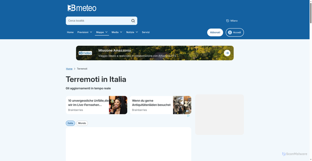 Security scan screenshot of https://www.3bmeteo.com/terremoti/italia