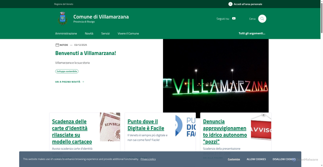 Security scan screenshot of https://www.comune.villamarzana.ro.it/home
