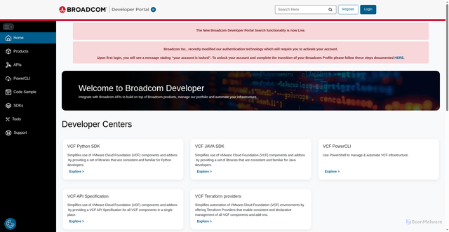 Security scan screenshot of https://developer.broadcom.com